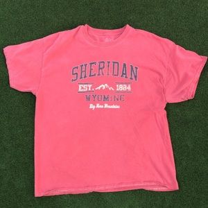 Sheridan, Wyoming distressed salmon t-shirt